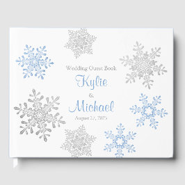 Lapis Blue Silver Gray Snowflake Winterhochzeit Gästebuch
