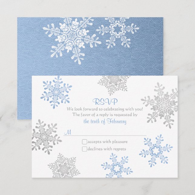 Lapis Blue Silver Snowflake Winter Wedding UAWG RSVP Karte (Vorne/Hinten)
