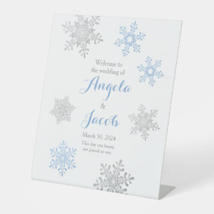Lapis Blue Silver Snowflake Winterhochzeit Sockelschild