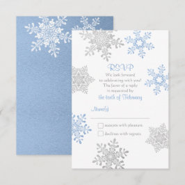 Lapis Blue Silver Winter Snowflake Wedding RSVP Karte