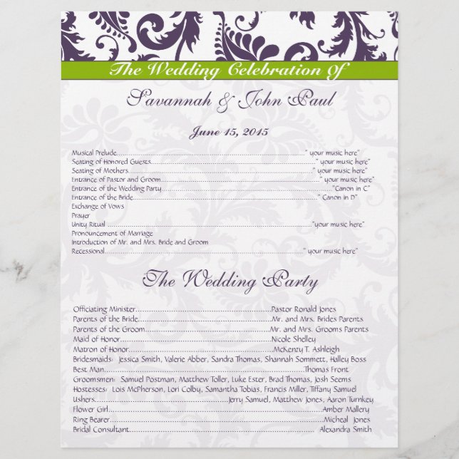 Lapis Lila & Apple Green Damask Wedding (Vorderseite)