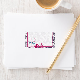 Lapis Lila, Berry und Aquamarin Damask Birds Weddi Adressaufkleber
