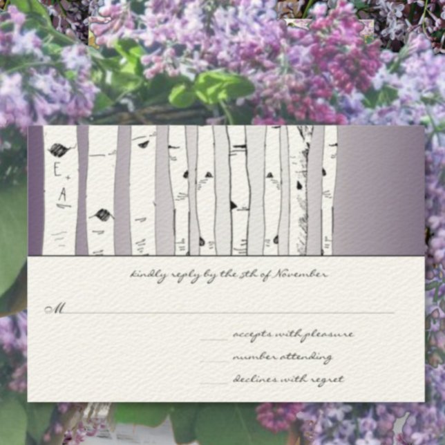 Lapis Lila Cloud Birch Tree Wedding RSVP Karte (Von Creator hochgeladen)