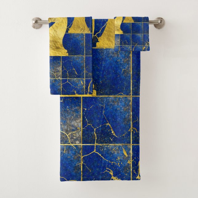 Lapislazuli-Schachbrett-und Goldschach-Stücke Badhandtuch Set (Insitu)