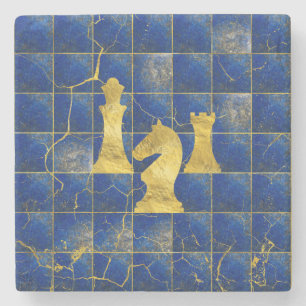 Lapislazuli-Schachbrett-und Goldschach-Stücke Steinuntersetzer