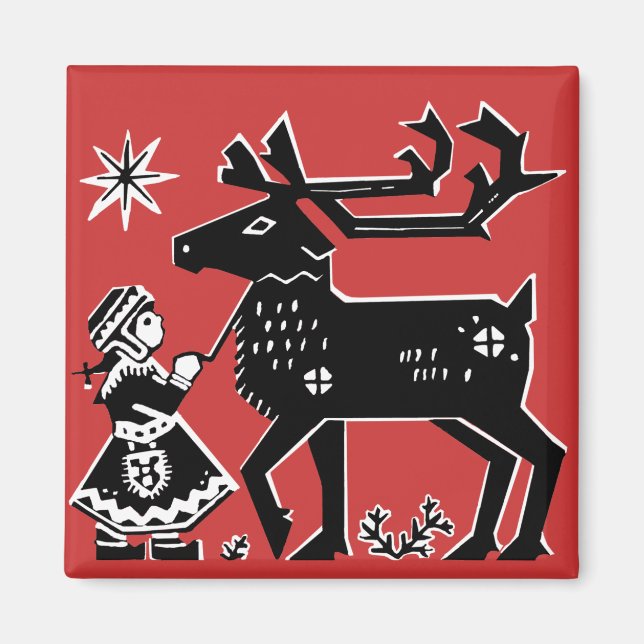 Lapland Girl Holds Reindeer Christmas Magnet (Vorne)