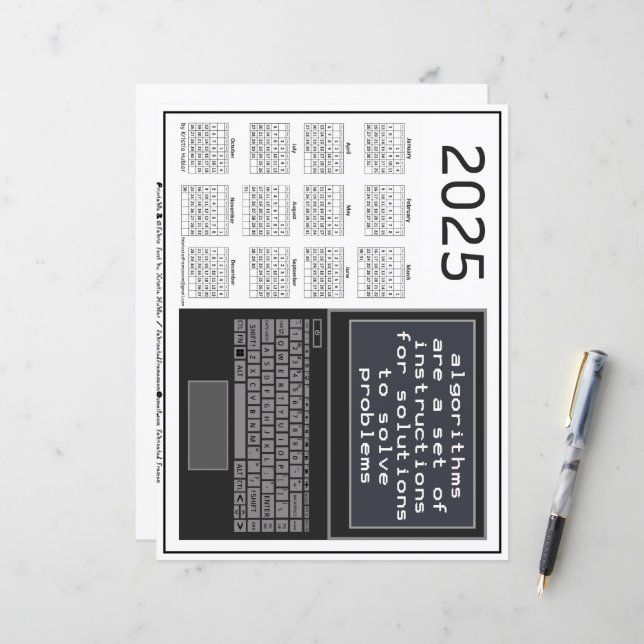 Laptop-Algorithmen lösen Probleme im Kalender 2025 (Vorderseite/Rückseite Beispiel)