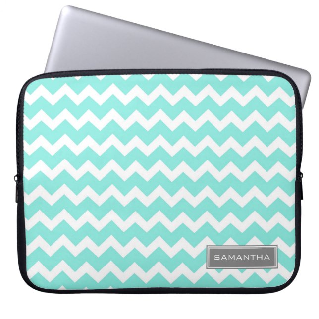 Laptop-aquamariner Zickzack individueller Name Laptopschutzhülle (Vorderseite)