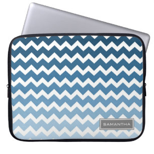 Laptop blauer Ombre Zickzack individueller Name Laptopschutzhülle