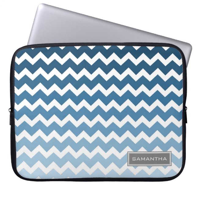 Laptop blauer Ombre Zickzack individueller Name Laptopschutzhülle (Vorderseite)