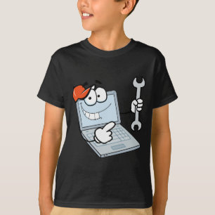 Laptop-Cartoon-Charakter, der einen Schlüssel hä T-Shirt