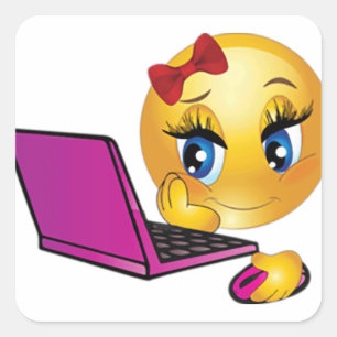 Laptop-Emoji-Mädchen Quadratischer Aufkleber