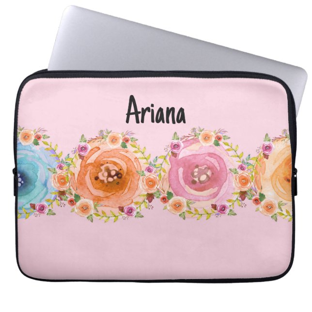 Laptop-Gehäuse in rosa mit farbigen Blume Laptopschutzhülle (Vorderseite)