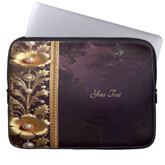 Laptop-Hülle mit goldenem Blumenornament und Perle Laptopschutzhülle