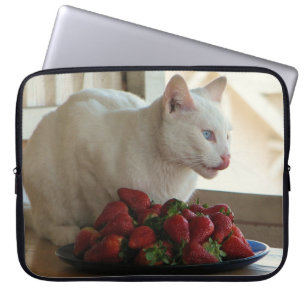 Laptop-Hülle mit Katze & Erdbeeren! Laptopschutzhülle