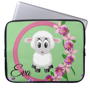 Laptop-Hülle Schaf Blumen Grün Laptopschutzhülle