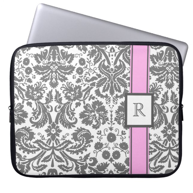 Laptop-kundenspezifisches Monogramm-grauer rosa Laptopschutzhülle (Vorderseite)