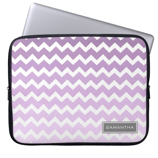 Laptop lila Ombre Zickzack individueller Name Laptopschutzhülle (Vorderseite)