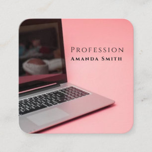 Laptop Rosa Frauen Notizbuch Büro Arbeit Quadratische Visitenkarte