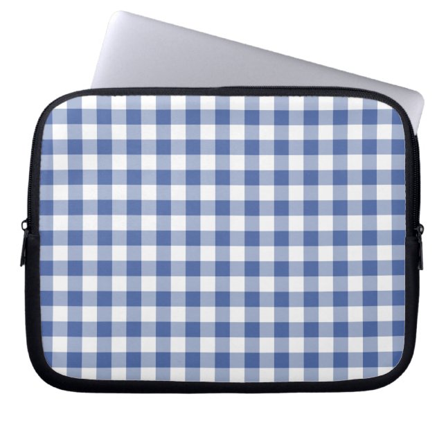 Laptop-Sieb, Dunkelblau und Weißer Karo Gingham Laptopschutzhülle (Vorderseite)