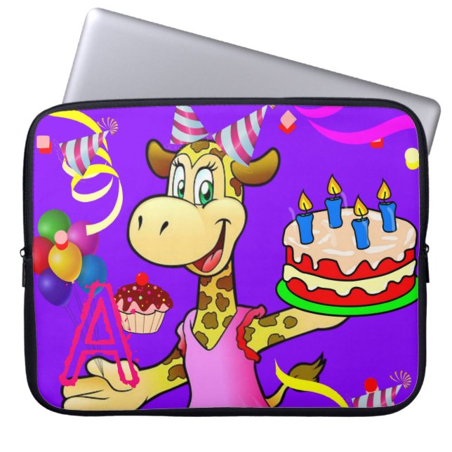 Laptop Sleeve Giraffe Blumenschokolade Lila (Vorderseite)