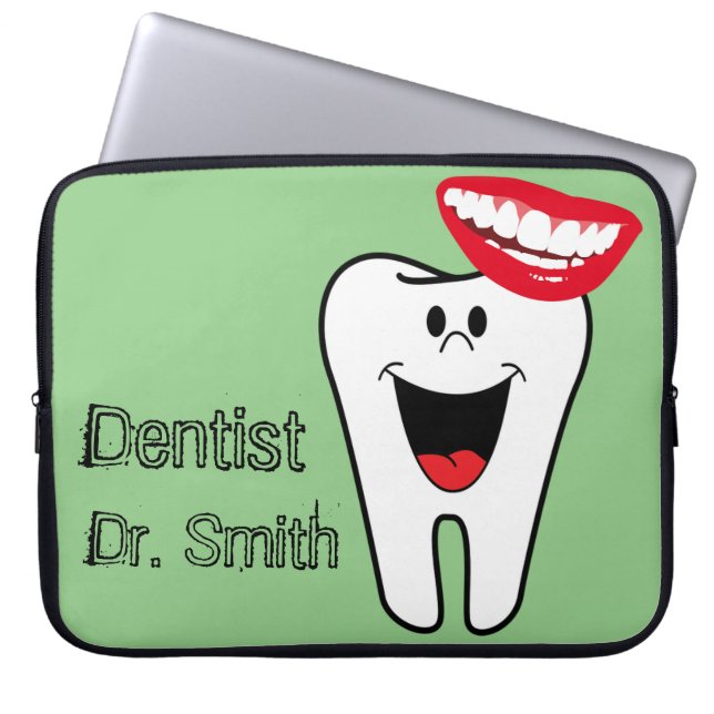 Laptop Sleeve Tooth Smile Dentist Green (Vorderseite)