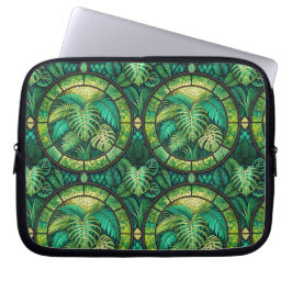 Laptop sleeve with a vibrant green botanical 