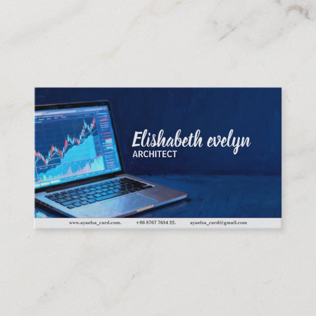 Laptop with Financial Charts h872 Visitenkarte (Vorderseite)