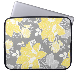 Laptop-Zitronen-graues Blumenmuster Laptopschutzhülle