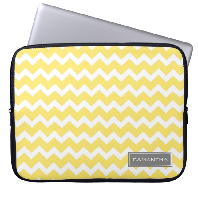 Laptop-Zitronen-Zickzack individueller Name Laptopschutzhülle (Vorderseite)
