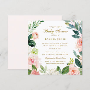 L'aquarelle rougissent invitation floral de baby