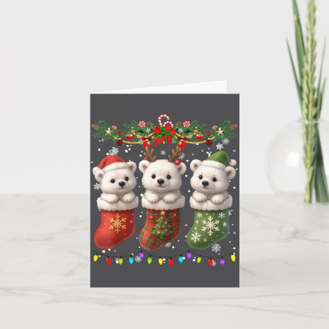 Lar Bear In Christmas Socks Lights Lar Bear Xmas  Karte (Vorderseite)