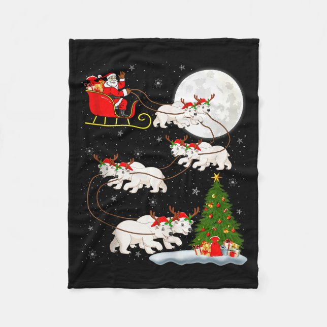 Lar Bear Santa Sleigh Flying Funny Magical Christm Fleecedecke (Vorderseite)