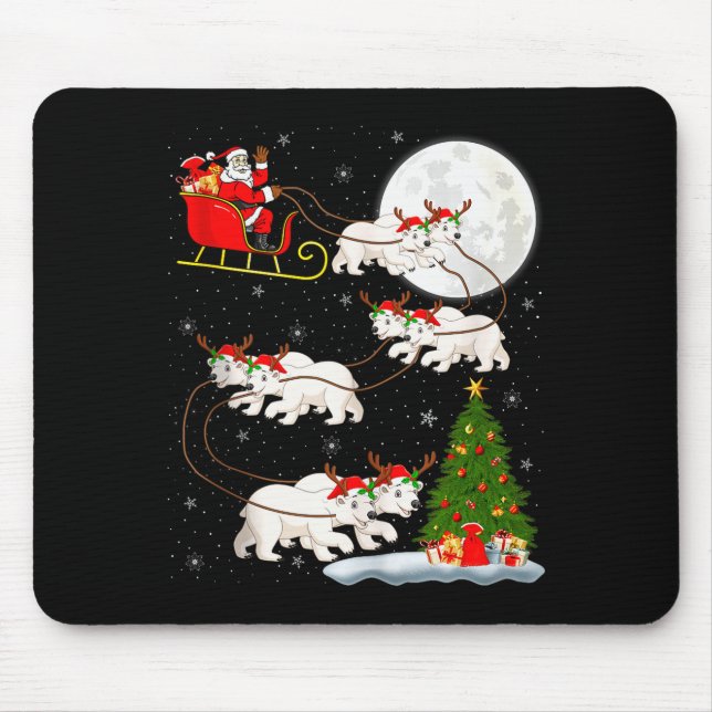 Lar Bear Santa Sleigh Flying Funny Magical Christm Mousepad (Vorne)