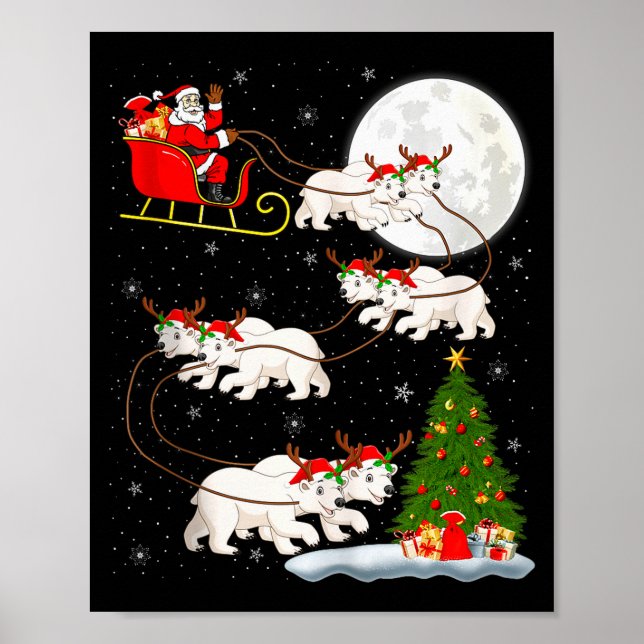 Lar Bear Santa Sleigh Flying Funny Magical Christm Poster (Vorne)