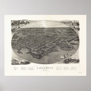 Larchmont New York 1904 Antique Panoramic Map Poster