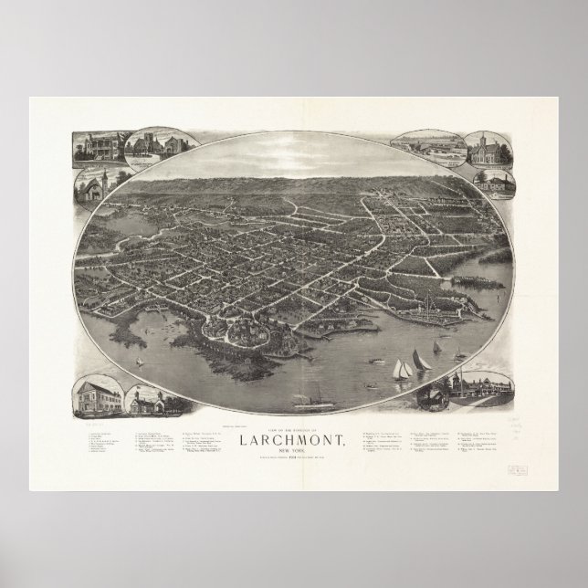 Larchmont New York 1904 Antique Panoramic Map Poster (Vorne)
