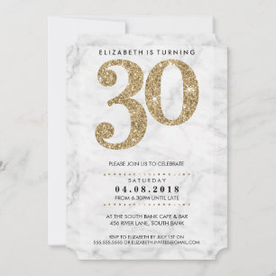 LARGE AGE NUMBER Marmor moderne 30 Gold Glitzer Einladung