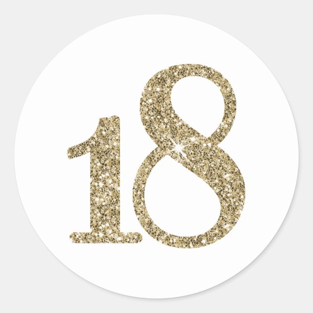 LARGE AGE NUMBER Moderner 18 Gold Glitzer Runder Aufkleber (Vorderseite)
