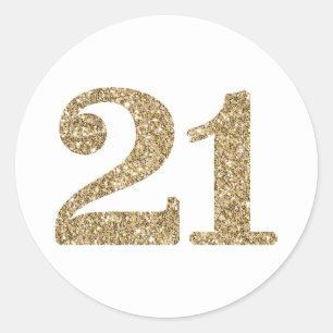 LARGE AGE NUMBER Moderner 21 Gold Glitzer Runder Aufkleber