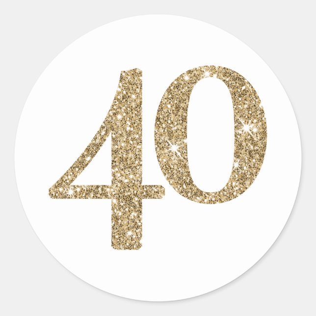 LARGE AGE NUMBER Moderner 40 Gold Glitzer Runder Aufkleber (Vorderseite)