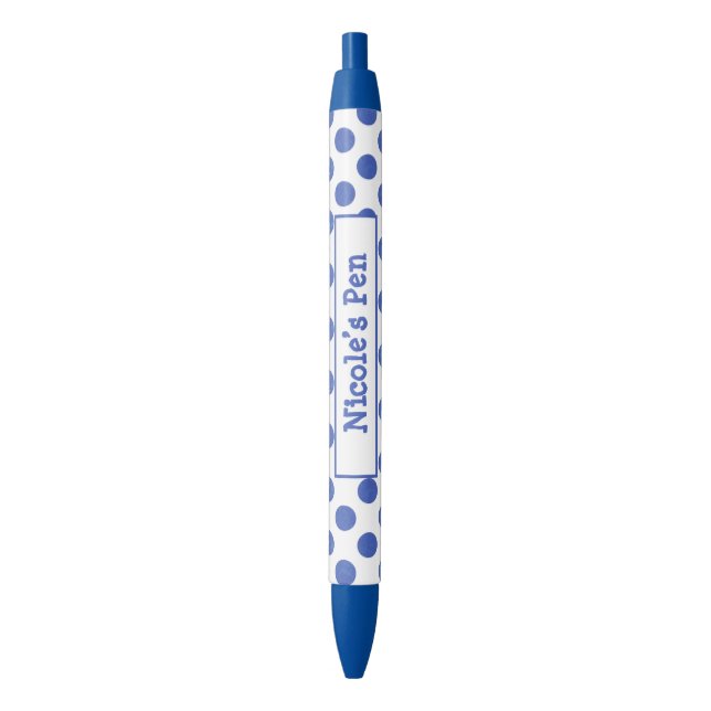 Large Blue Aqua Polka Dots Personalisiert Kugelschreiber (Vorderseite Vertikal)