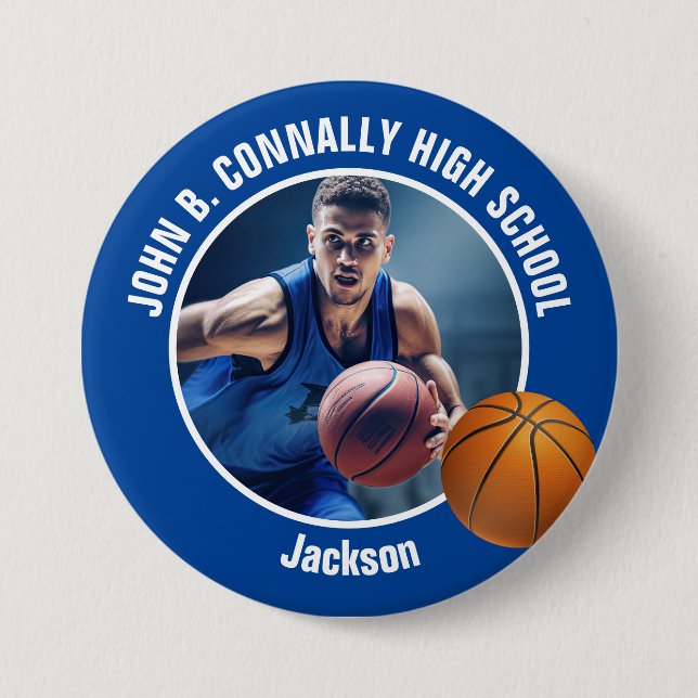 Large Blue High School Basketball Player Photo Button (Vorderseite)