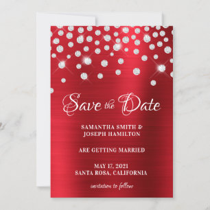 Large Diamond Confetti Red Ombre Foil Save The Date