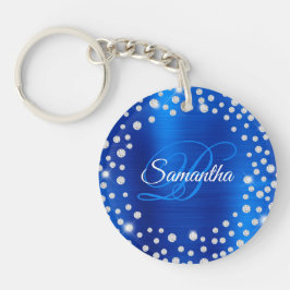 Large Diamond Confetti Royal Blue Foil Monogram Schlüsselanhänger