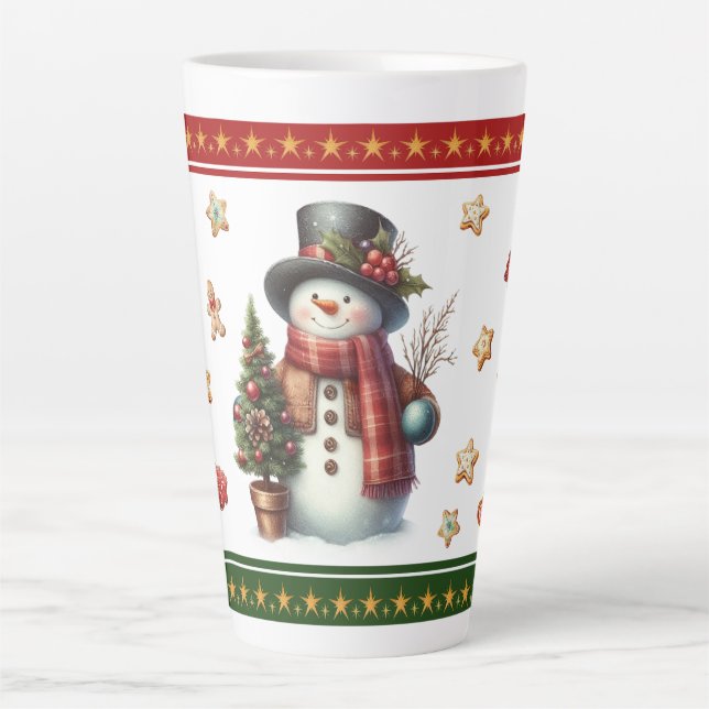 Large Latte Mug with Snowman and Christmas Cookies Milchtasse (Vorderseite)