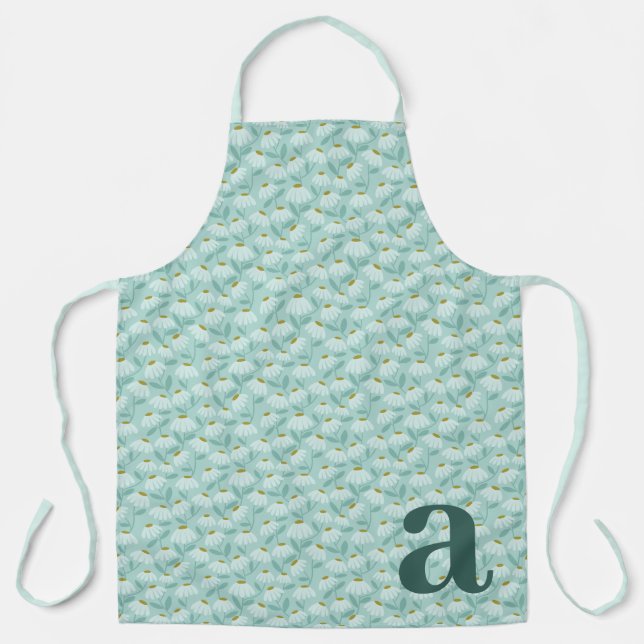 Large Letter Monogram Teal Blue Floral Pattern Schürze (Vorderseite)