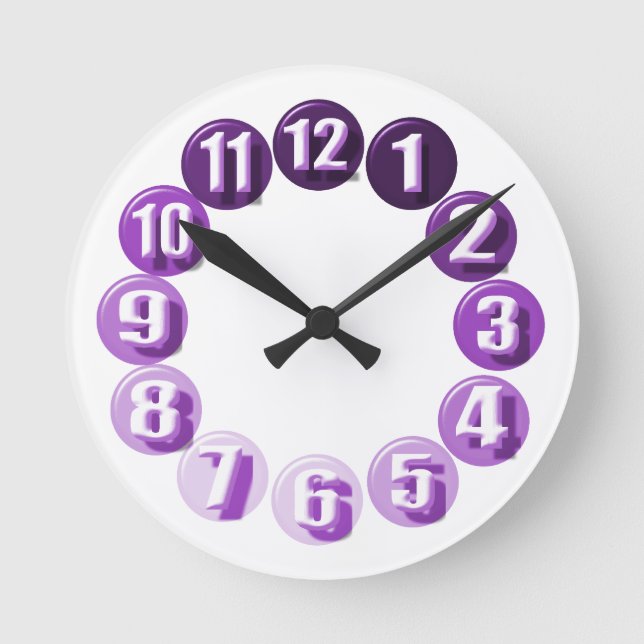 Large Numbers/Purple Runde Wanduhr (Vorderseite)