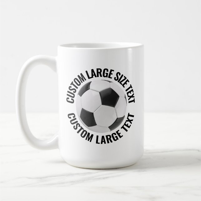 Large Personalized Text Soccer Ball 15oz. Custom Kaffeetasse (Links)