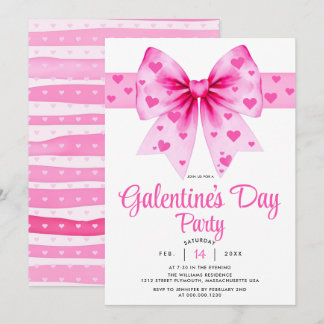 Large pink bow and hearts Galentine's Day party    Einladung